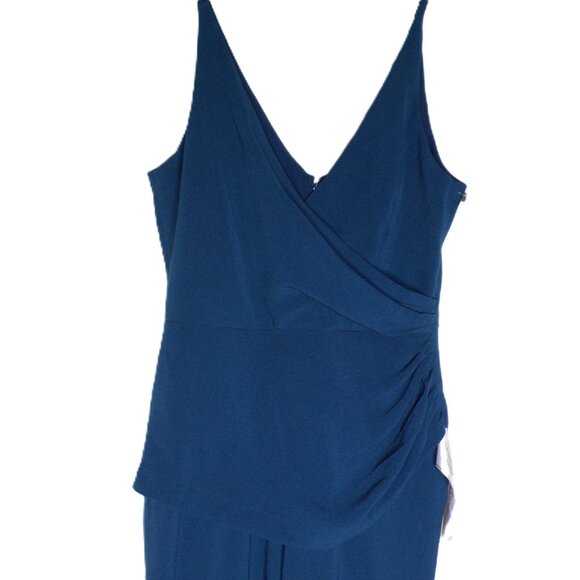 🆕 DRESS THE POPULATION Sam Ruched Jumpsuit Peacock Blue Large 10-12 - Picture 9 of 12